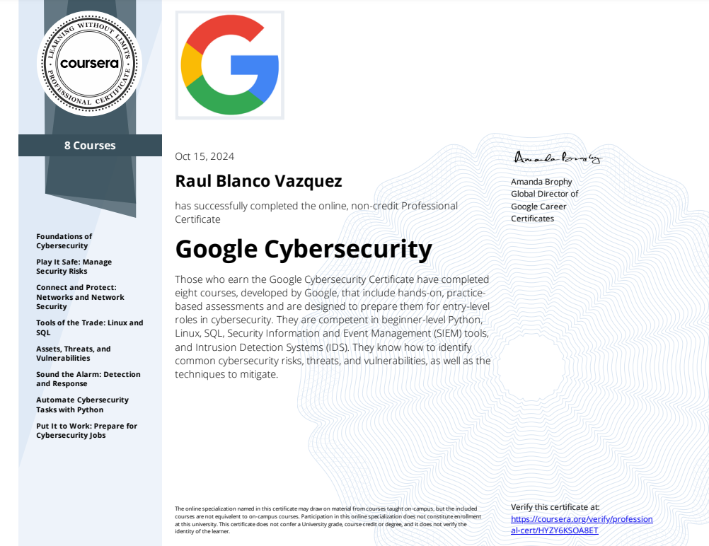 Google Cybersecurity Certificate